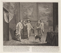 KG 13184
<br/>
Charles I van Engeland vlucht van Hampton Court, 1647.
<br/>
<em>Baron, Bernard (1696-1762)</em>
